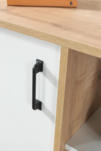 Evmo Home 4111 Şile Metal Ayaklı Metal Kulplu 100 Cm Konsol - Tv Ünitesi - Yemek Odası - Kahve Köşesi Beyaz - 6