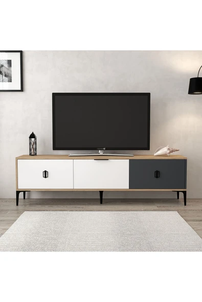 Evmo Home 3801 Neva TV Ünitesi 180 Cm 3 Kapaklı Sepet - Antrasit - Beyaz - 3