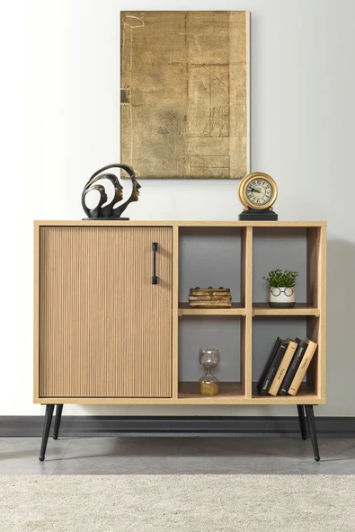 Evmo Home 4110 Şile Metal Ayaklı Metal Kulplu 100 Cm Konsol - Tv Ünitesi - Yemek Odası Yunus - Safir - 3