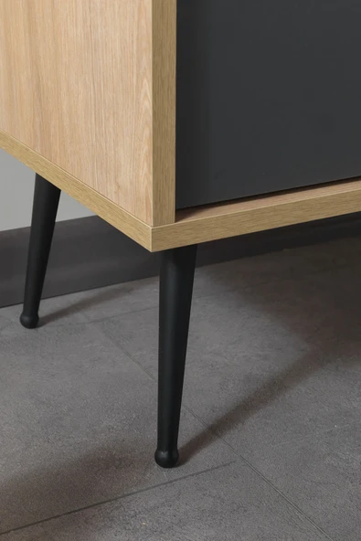 Evmo Home 3109 Şile Metal Ayaklı Metal Kulplu 100 Cm Tv Ünitesi - Antrasit Safir - 7