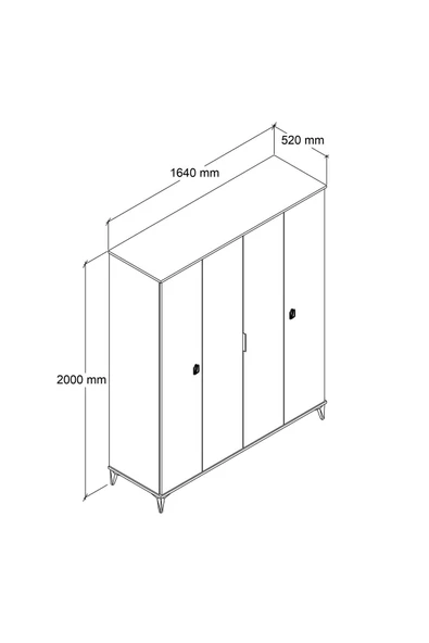 Evmo Home 6404 Neva 4 Kapılı 200 Cm Gizli Çekmeceli Gardırop , Elbise Dolabı , Genç Odası Sepet - Beyaz - 5