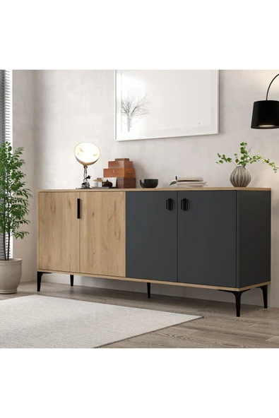 Evmo Home 4001 Neva Konsol 180 Cm Sepet - Antrasit Tv Ünitesi - Yemek Odası - Kahve Köşesi - 1