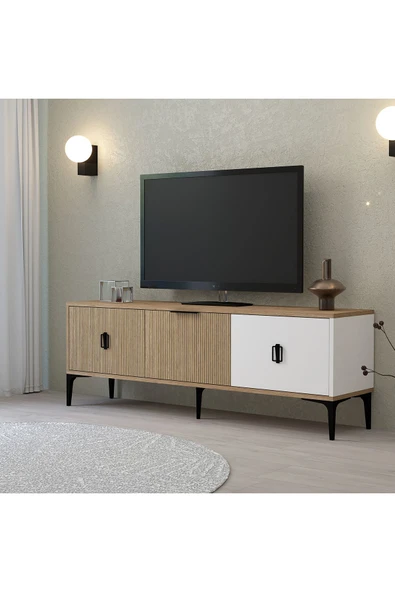 Evmo Home Neva TV Ünitesi 150 Cm 3 Kapaklı Beyaz - Yunus - Sepet - 3