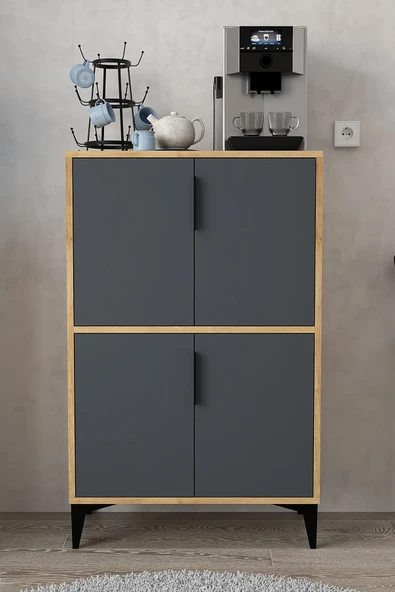 Evmo Home 1403 Ada Çok Amaçlı Dolap , Kahve Köşesi , Kiler Dolabı , Mutfak Standı 4 Kapılı , Safir Antrasit - 2