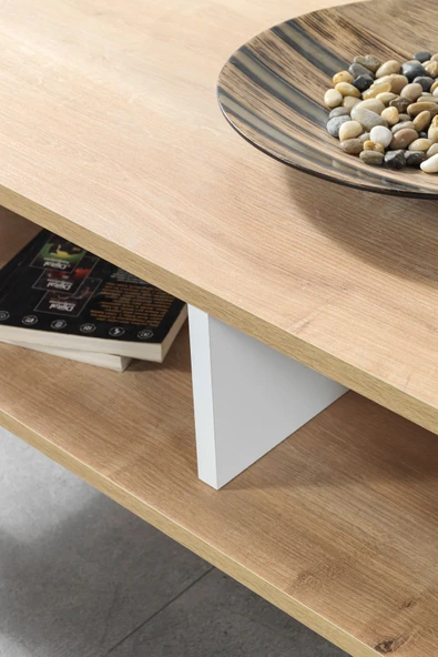 Evmo Home 2011 Şile Metal Ayaklı Orta Sehpa , Salon Sehpası Beyaz - Safir - 4