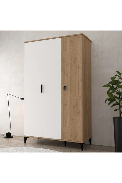 Evmo Home 6303 Neva 3 Kapılı 200 Cm Gizli Çekmeceli Gardırop , Elbise Dolabı , Genç Odası Beyaz Sepet - 4