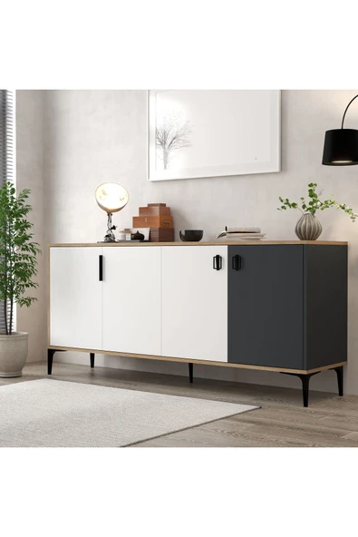 Evmo Home 4002 Neva Konsol 180 Cm Sepet - Beyaz - Antrasit Tv Ünitesi - Yemek Odası - Kahve Köşesi - 1