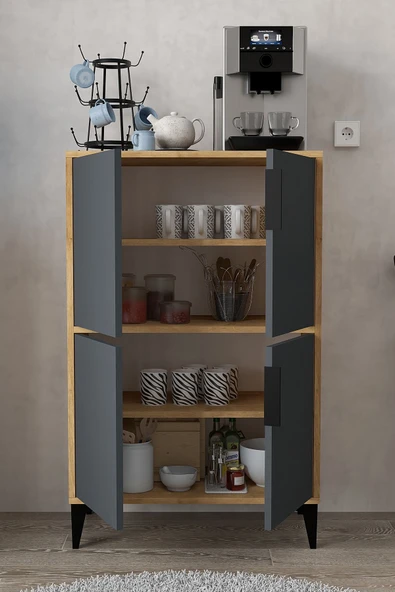 Evmo Home 1403 Ada Çok Amaçlı Dolap , Kahve Köşesi , Kiler Dolabı , Mutfak Standı 4 Kapılı , Safir Antrasit - 3