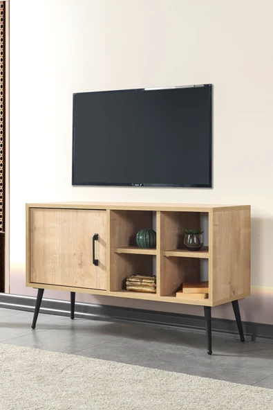 Evmo Home 3108 Şile Metal Ayaklı Metal Kulplu 100 Cm Tv Ünitesi - Safir - 1
