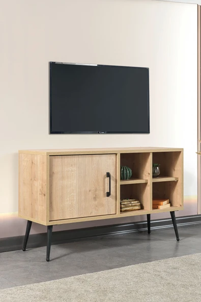 Evmo Home 3108 Şile Metal Ayaklı Metal Kulplu 100 Cm Tv Ünitesi - Safir - 2