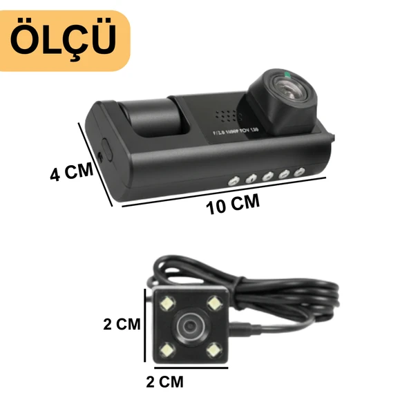 Araç İçi Kamera Trafik Kamerası Mikrofonlu Yol Takip 3 Kamera Sürücü Yol Ekranlı Kamera Kayıt Cihazı - 5