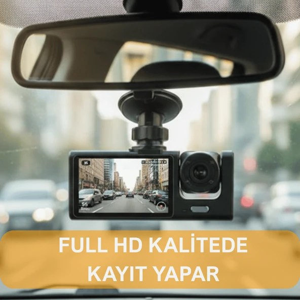 Araç İçi Kamera Trafik Kamerası Mikrofonlu Yol Takip 3 Kamera Sürücü Yol Ekranlı Kamera Kayıt Cihazı - 2