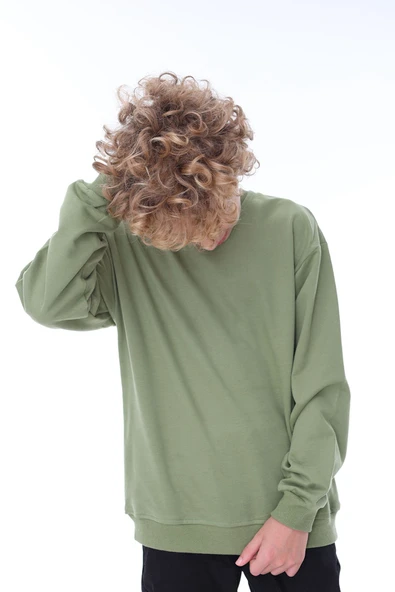 Oversize Unisex Basic Düz Siyah Renk %100 Pamuk Sweatshirt (2-11 Yaş) - Resim 2