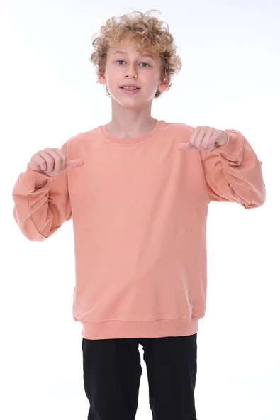 Oversize Unisex Basic Düz Turkuaz Renk %100 Pamuk Sweatshirt - 2