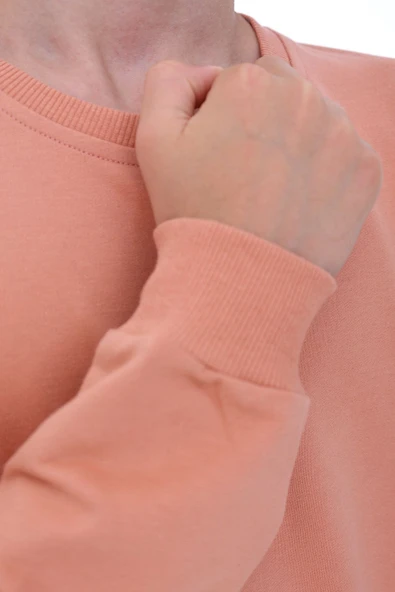 Oversize Unisex Basic Düz Turkuaz Renk %100 Pamuk Sweatshirt - 3