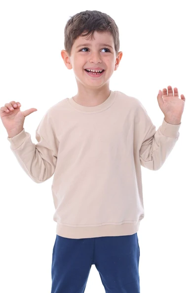 Basic Düz Renk Pembe Fırçalı Yumuşak %100 Pamuk Sweatshirt ürün görseli