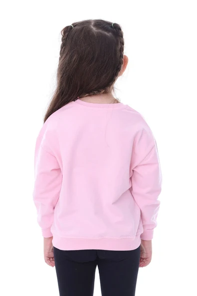 Basic Düz Renk Pembe Fırçalı Yumuşak %100 Pamuk Sweatshirt - 2