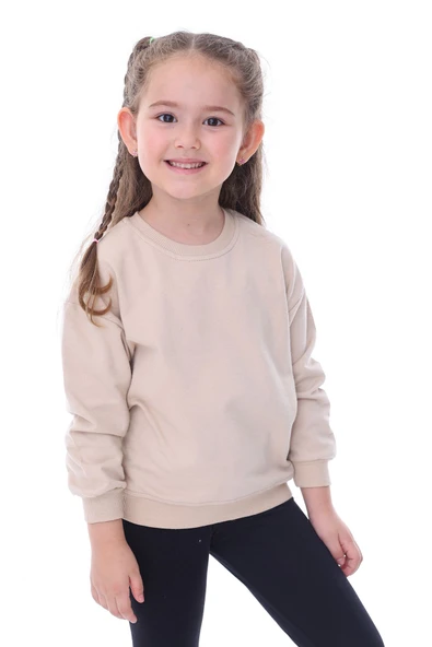 Basic Düz Renk Pembe Fırçalı Yumuşak %100 Pamuk Sweatshirt - Resim 2