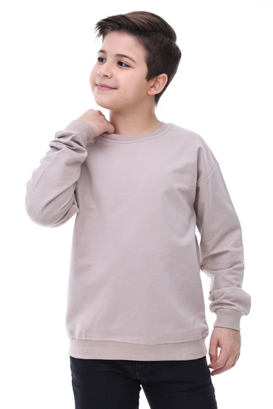 Basic Düz Renk Vizon Fırçalı Yumuşak Pamuk Sweatshirt - Resim 5