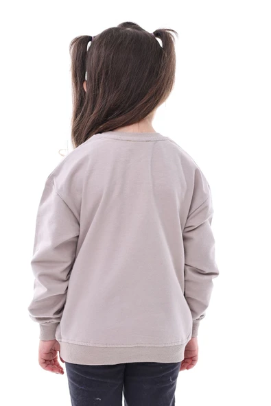 Basic Düz Renk Vizon Fırçalı Yumuşak Pamuk Sweatshirt - Resim 2