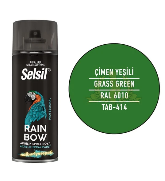 Selsil Rainbow Akrilik Sprey Boya ÇİMEN YEŞİLİ 400 ml. - RAL6010 ürün görseli