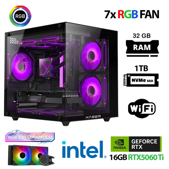 Xaser Eco X220 i9 14900KF 32GB DDR5 Ram 1TB M.2 NVMe SSD 16GB RTX5060Ti Sıvı Soğutmalı Masaüstü Oyuncu Bilgisayarı