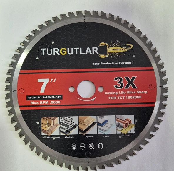 TURGUTLAR METAL AHŞAP ALÜMİNYUM PLASTİK KESME TESTERESİ 190X1.8/2.4X30 MM X 60 DİŞ ürün görseli