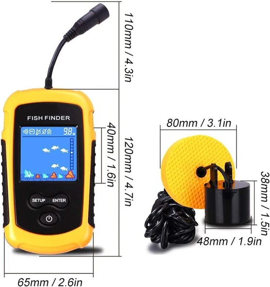 Valkyrie LCD Renkli Ekran Taşınabilir Kablolu Balık Bulucu 100 M nlik Aralığı Sonar Yankı Iskandil Balık Bulucu - 6