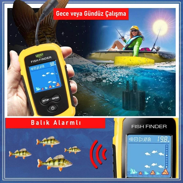 Valkyrie LCD Renkli Ekran Taşınabilir Kablolu Balık Bulucu 100 M nlik Aralığı Sonar Yankı Iskandil Balık Bulucu - 3