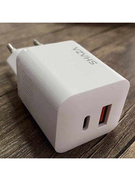 SHAZA USB-C 45W to USB-A 18W Çift Çıkışlı USB QC3.0& Type-C PD 65W Şarj Adaptörü