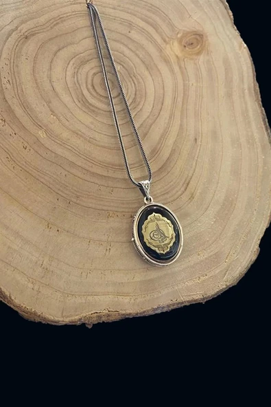 Çift Taraflı Ayyıldız Ve Tuğra Figürlü Gümüş Kehribar Kolye - Resim 3