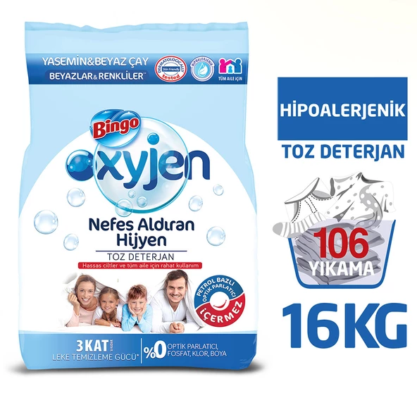Bingo Matik Oxyjen Toz Çamaşır Deterjanı Yasemin&Beyaz Çay 8 kg 2'li