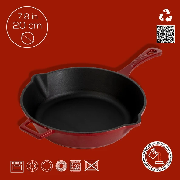 Lava Döküm Yuvarlak Kızartma Tavası Döküm Demir Yekpare Saplı. Çap(Ø)24cm - Resim 4