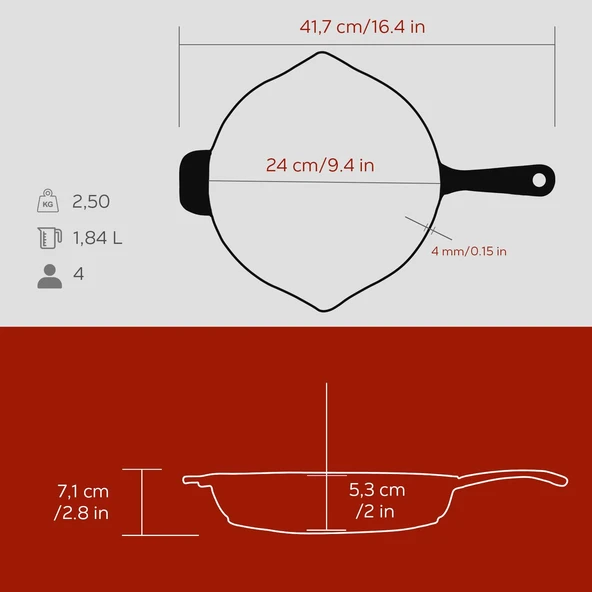 Lava Döküm Yuvarlak Kızartma Tavası Döküm Demir Yekpare Saplı. Çap(Ø)24cm - Resim 5