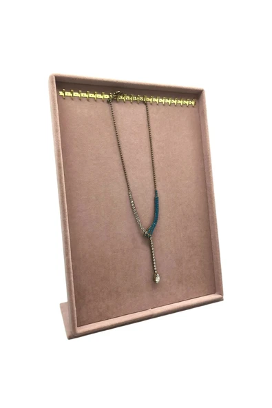 Süet Kumaş Tırnaklı Pembe Renk 34/24 Cm Ayaklı Tesbih Takı Stand - 1