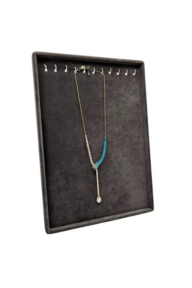 Süet Kumaş Füme Renk 34/24 Cm Ayaklı Kolye Sergileme Standı