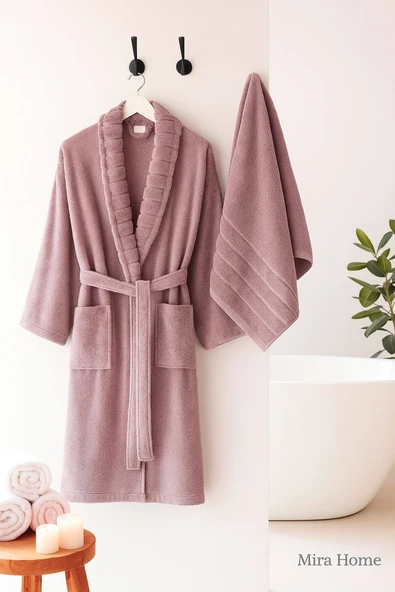 4 Parça Soft Elegance Banyo Aile Bornoz Seti %100 Pamuklu - 11