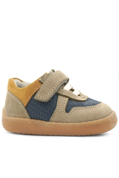 Rakerplus Bob Hakiki Deri Kum Rengi Barefoot Cırtlı Lastikli Bebek Sneaker Ayakkabı - Resim 2