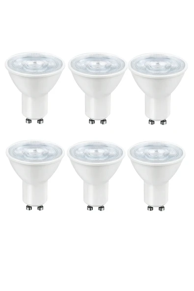 ZMR-121/B.65 6’lı 7W GU10 LED Çanak Ampul Seti 6500K Beyaz Işık Mercekli 540lm Yüksek Verimli Aydınlatma