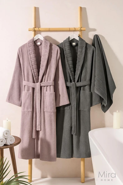 4 Parça Soft Elegance Banyo Aile Bornoz Seti %100 Pamuklu - 5