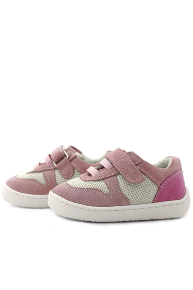 Rakerplus Bob Hakiki Deri Pudra Pembe Barefoot Cırtlı Lastikli Bebek Sneaker Ayakkabı - 6