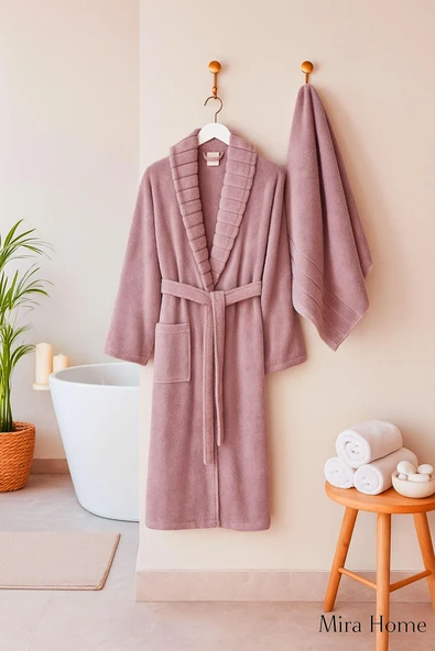 4 Parça Soft Elegance Banyo Aile Bornoz Seti %100 Pamuklu - 12