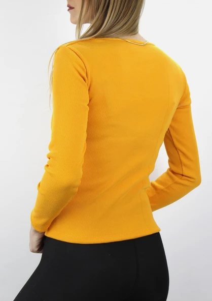 Kare Yaka Bluz Hardal - 121.345 - Resim 2