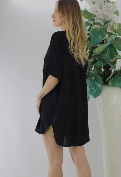 Dokuma V yaka Bluz Siyah - 1297.85 - Resim 2