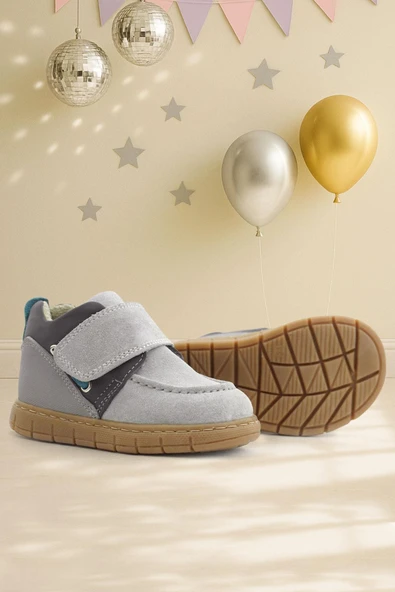 Rakerplus Hakiki Deri Açık Gri Mavi Cırt Cırtlı Bebek Bot ürün görseli 1