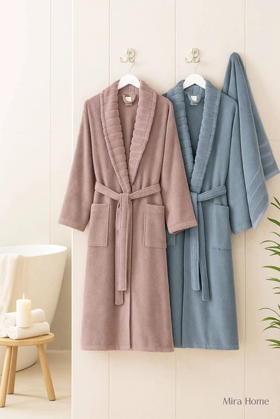 4 Parça Soft Elegance Banyo Aile Bornoz Seti %100 Pamuklu - 8