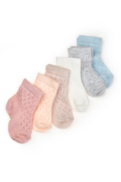 Bebek 6'lı Ajur Detaylı Çorap %100 Organik Pamuk, Bebek - Yenidoğan - CSYC1006 - 4