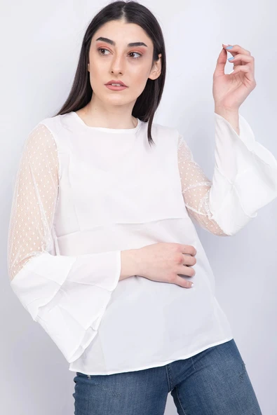 Bisiklet Yaka Bluz Ekru - P-018626 ürün görseli