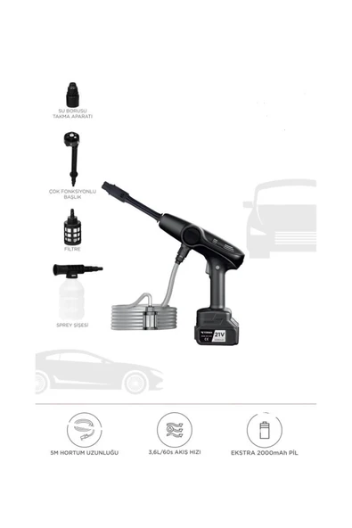 Akülü Şarjlı Yüksek Basınçlı Oto Araba Bahçe Yıkama,temizleme Su Sı ürün görseli