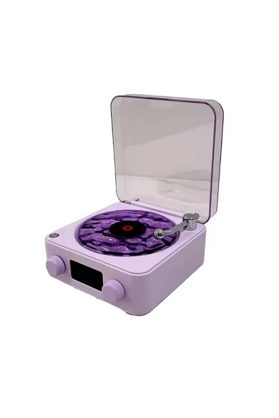 Waves Nostalji Plak Görünümlü Bluetooth Hoparlör 3d Ses Dalgası Retro Müzik Plak Mor - 2